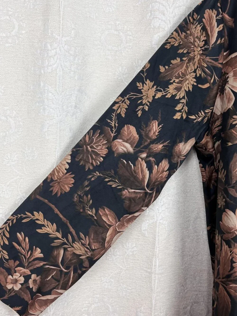 Soft Surroundings Shape Drape open jacket brown floral stretch faux suede boho
